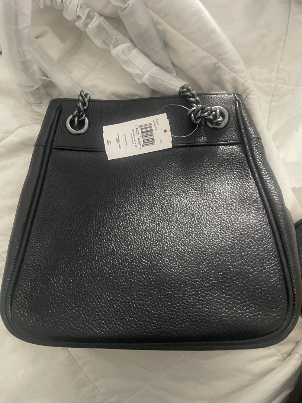 Coach Black Leather Shoulder Bag with Silver-Tone Chain and Leather Handles - Picture 7 of 7